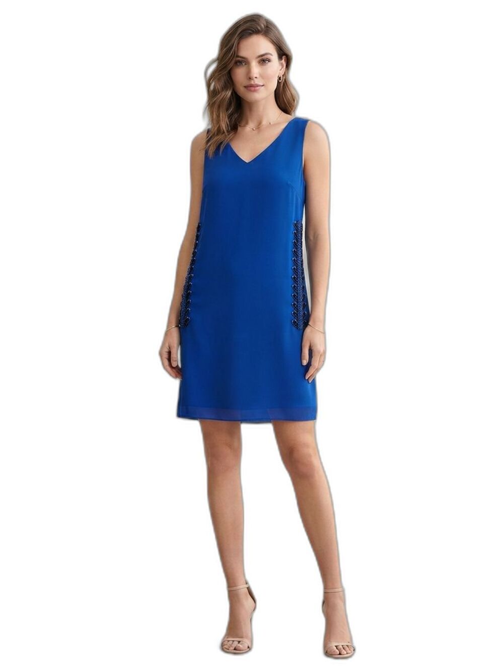 NWOT Signature Collection tunic top M (8-10) blue beaded sequined sides